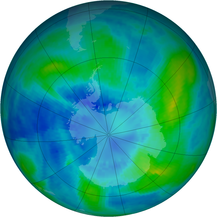 Antarctic ozone map for 03 April 2002